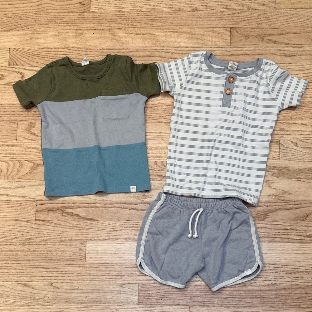 Boys Cotton Striped and Color Block T-Shirts with Shorts Set